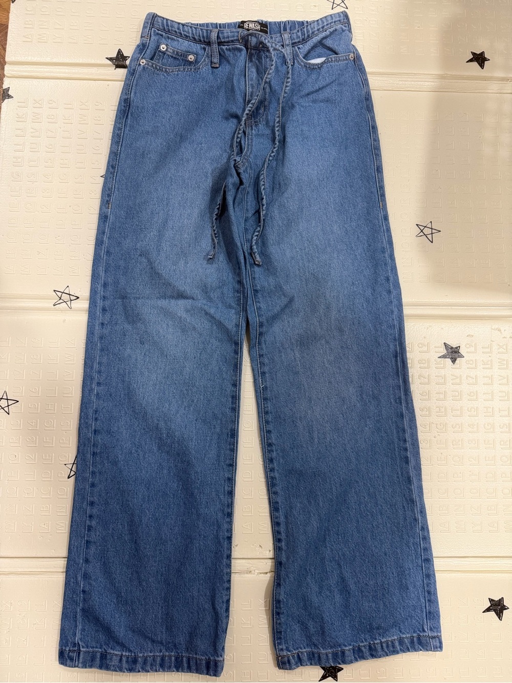 Rewash Wide-Leg Drawstring Jeans in Blue